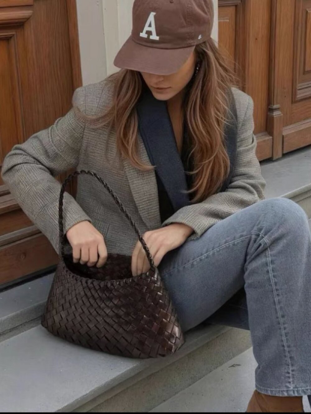 Dragon Diffusion Rosanna Woven Leather Baguette Bag Dark Brown